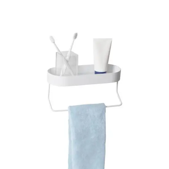 Honey Can Do White Wall Mounted Bathroom Shelf with Towel Bar & Oval Top Tray {1}