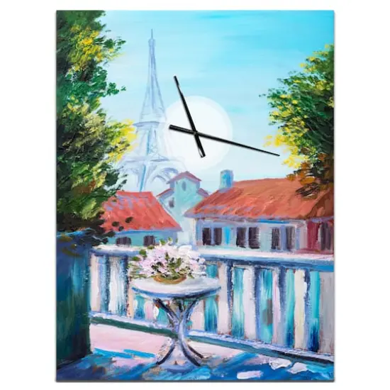 Designart 'Paris Eiffel Tower French Country Rectangular Wall Clock {1}