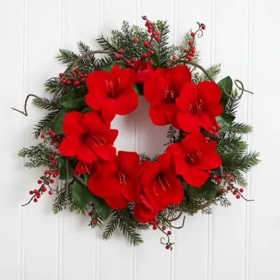 24" Red Amaryllis Wreath {4}