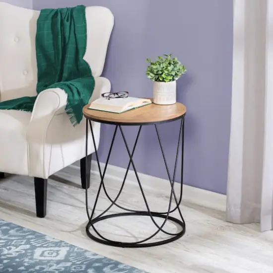 Honey Can Do 24" Round Side Table with Natural Top {3}