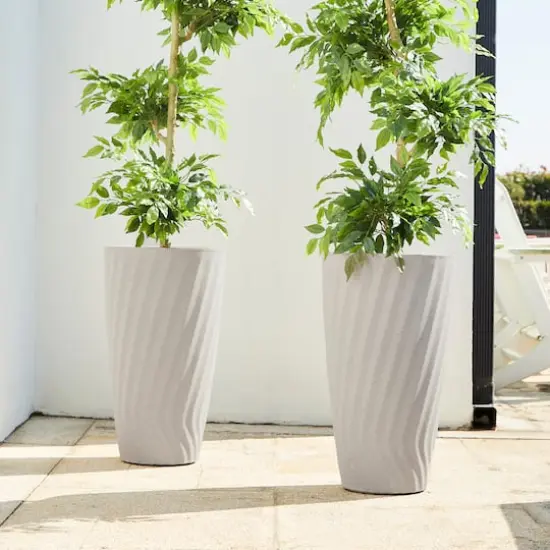 Glitzhome&reg; 24" Sand Beige Faux Terrazzo Wave Textured Ceramic Planters, 2ct. {5}