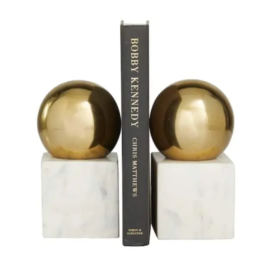 CosmoLiving by Cosmopolitan 7" Marble Orb Bookend Set Gold/White {7}