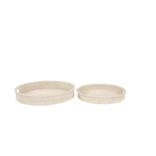 Set of 2" Cream Wood Boho Style Tray, 20", 16" {4}