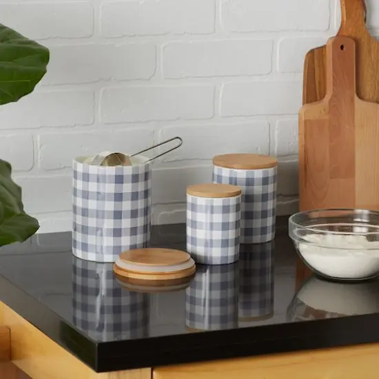 DII&reg; Buffalo Check Ceramic Canister Set Stonewash Blue and White {4}
