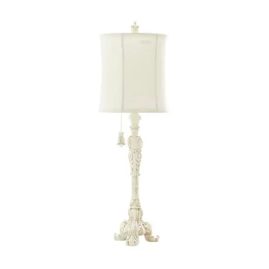 White Polystone Coastal Buffet Lamp 7" x 7" x 31" {1}