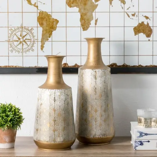 Glitzhome&reg; Gold & White Vintage Metal Vase Set {4}