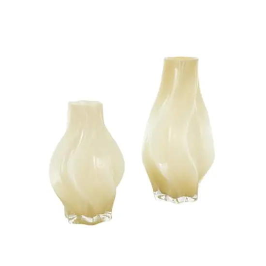 Yellow Glass Wavy Ombre Vase Set {9}