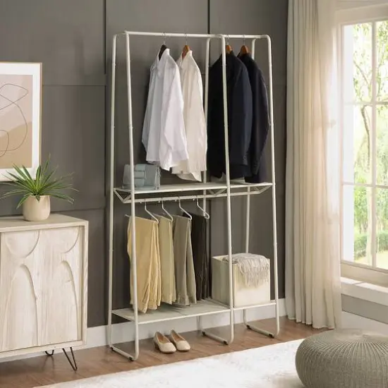 SunnyPoint Freestanding Clothes & Accessories Closet Rack White {4}