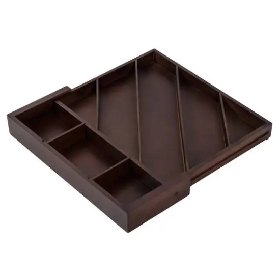17'' Walnut Expandable Diagonal Bamboo Drawer Organizer with Adjustable Dividers {3}