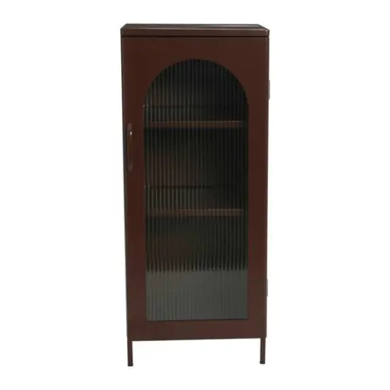 Hello Honey&reg; 40" Solstice Narrow Metal Accent Cabinet with Adjustable Storage Shelves and Arched Glass Door Vintage brown {8}