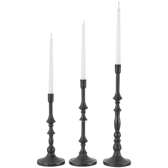 Black Metal Turned Style Candle Holder Set {4}