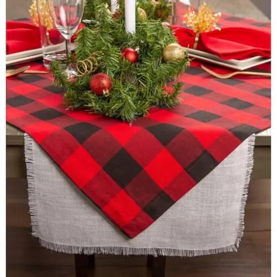 DII&reg; 120" Buffalo Check Tablecloth Tango Red and Black {6}