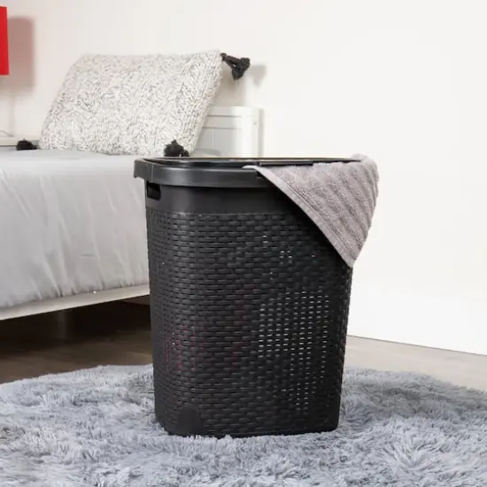 Mind Reader 21" Plastic Wicker Design Laundry Hamper Black {3}
