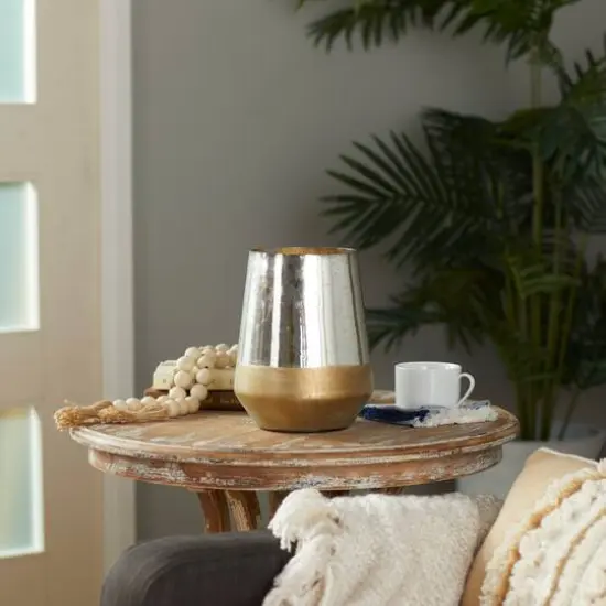 7" Gold & Silver Glass Modern Candlestick Holder {8}