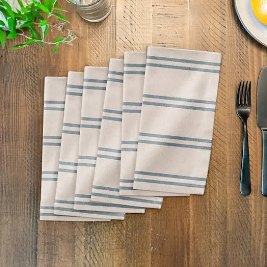 Double Stripe Cotton Twill Napkin Blue/Blush {4}