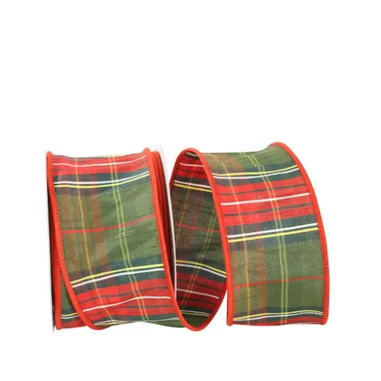 JAM Paper 2.5" x 10yd. Dupioni Wired Edge Designer Plaid Ribbon {1}