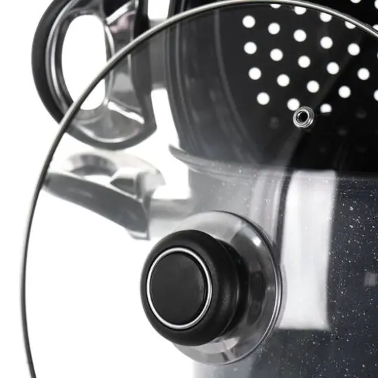 Gibson Home&reg; Leighton 3-Piece 8.5qt. Black Nonstick Steel Pasta Pot with Steamer {4}