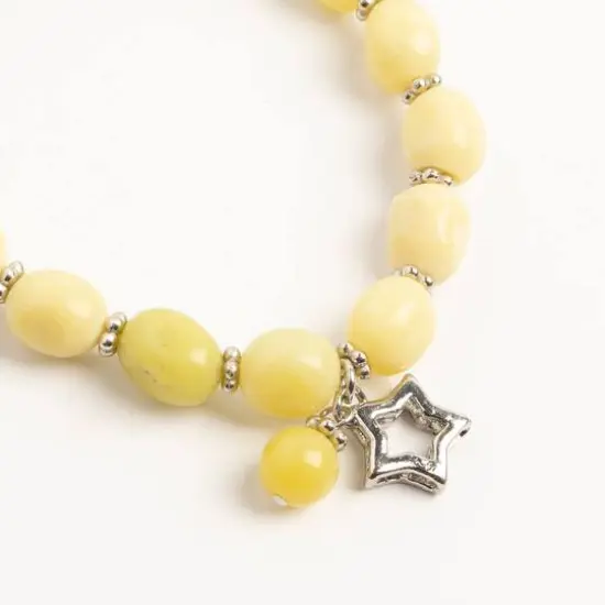 John Bead New Jade Green Natural Stone Stretch Bracelet with Star Charm {3}