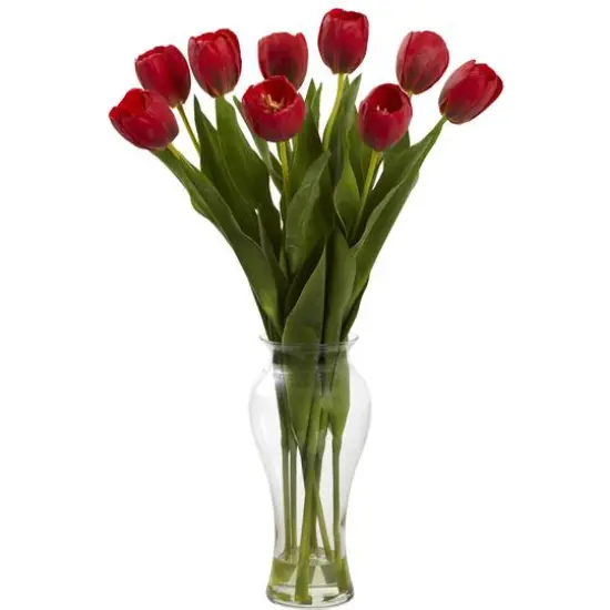 24" Tulip Arrangement in Vase Red {1}