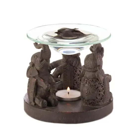 4" Ornate Elephant Triad Candle Oil Warmer {1}