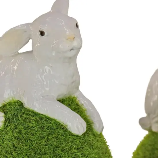 7" White Bunny with Green Moss Egg D&eacute;cor Set {4}