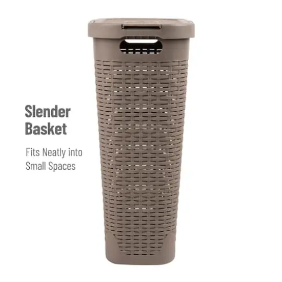Mind Reader 40L Ventilated Slim Laundry Hamper with Cut Out Handles & Attached Hinged Lid, 2ct. Tan {7}