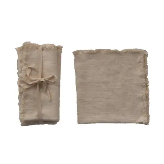 Hello Honey&reg; Cream Square Linen Napkin with Fringe Trim, 4ct. {1}