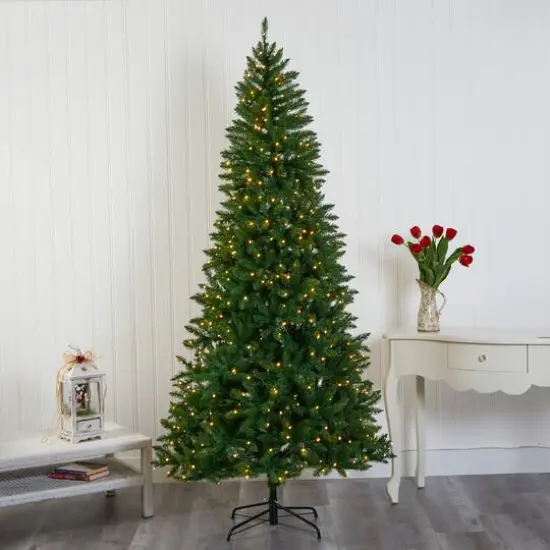 7.5ft. Pre-Lit Green Valley Fir Artificial Christmas Tree with Clear LED Lights {7}