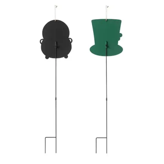 Glitzhome&reg; St. Patrick's Pot of Gold & Leprechaun Hat Metal Yard Stake Set {6}