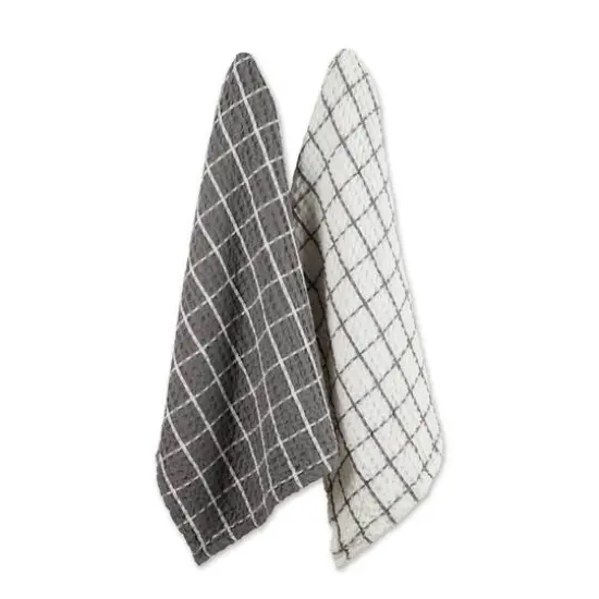 DII® Windowpane Oversized Washed Waffle Dishtowels, 2ct. Gray {1}