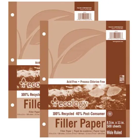 Ecology&reg; White 8.5" x 11" Filler Paper, 2 Packs of 500 {1}