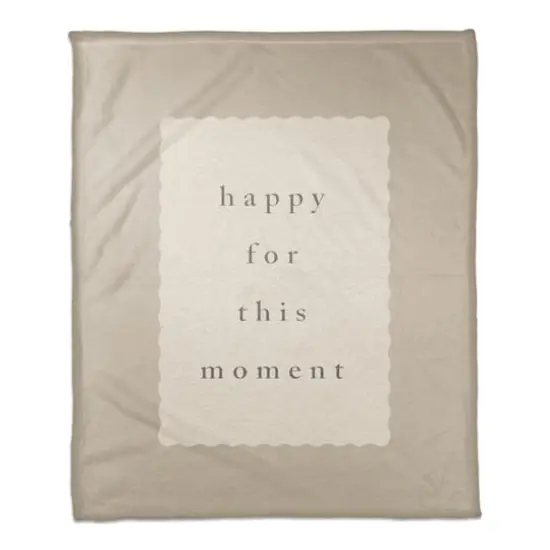 50" x 60" Beige Happy for This Moment Coral Fleece Throw Blanket {1}