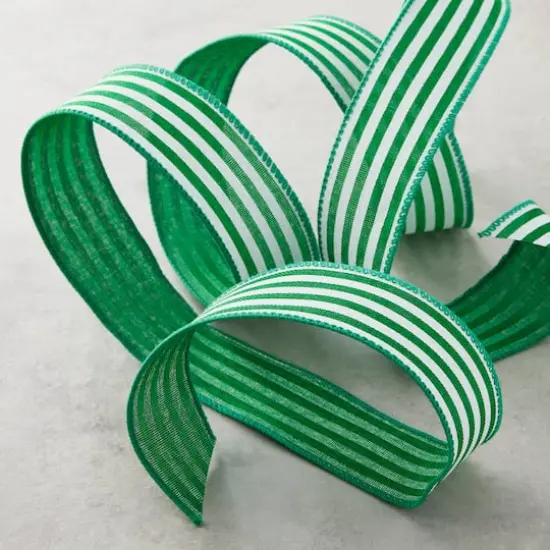 1.5" x 30ft. Stripe Faux Linen Wired Ribbon by Celebrate It&trade; D&eacute;cor Kelly Green {3}