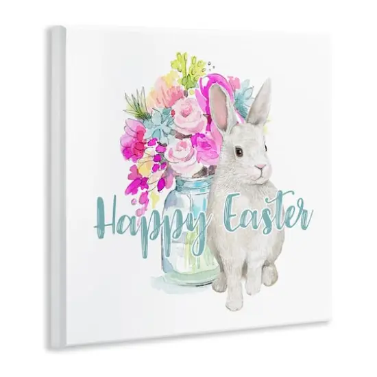 Stupell Industries Happy Easter Calligraphy Bunny Pink Flower Bouquet Wall Plaque Art {4}