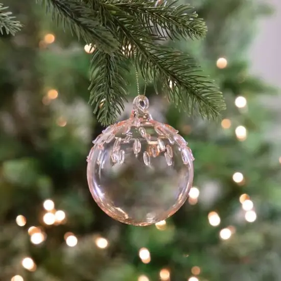 3" Pink Iridescent Glass Ball Ornament {3}