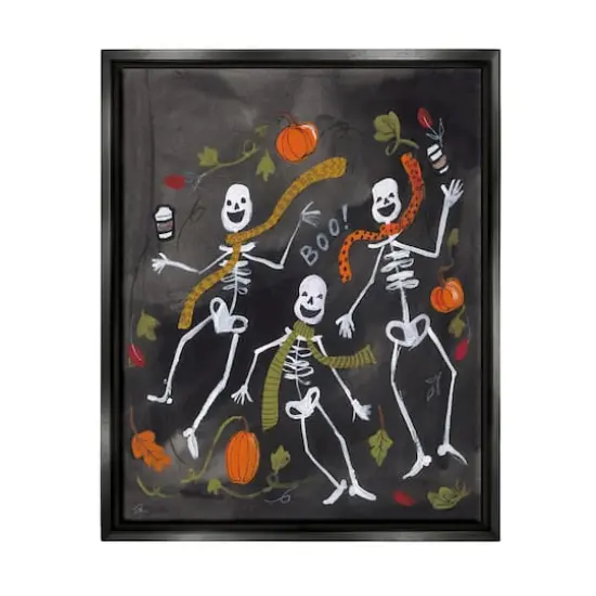 Stupell Industries Autumn Skeletons with Coffee Framed Floater Canvas Wall Art Black {1}
