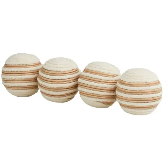 White Striped Handmade Jute Orbs & Vase Filler Set {5}