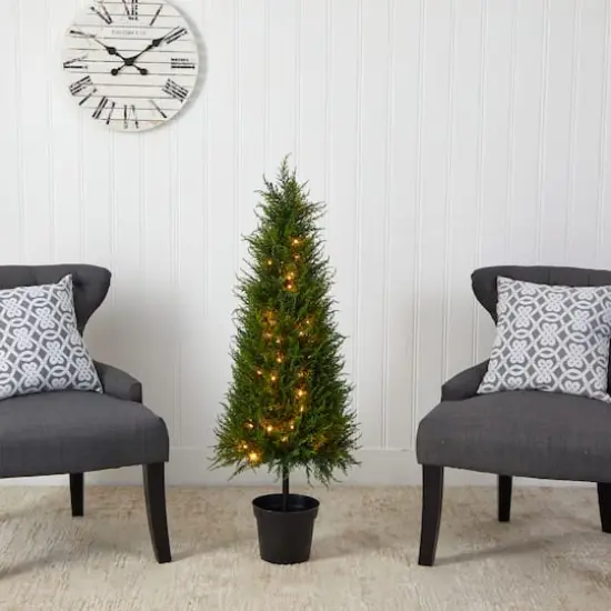 3.5ft. Pre-Lit Cypress Artificial Potted Christmas Tree, Warm LED Lights {5}