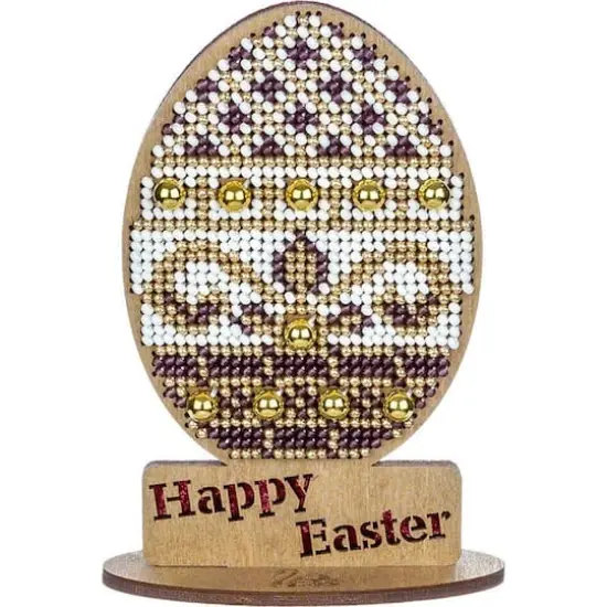 Wonderland Crafts Purple, White & Gold Happy Easter Egg Bead Embroidery on Wood Kit {1}