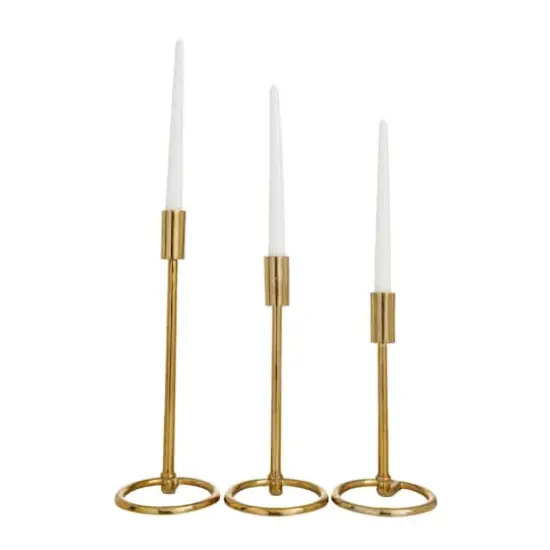 Set of 3 Gold Aluminum Contemporary Candle Holders, 14" x 5" x 5" {1}