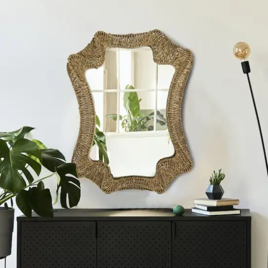 Hello Honey&reg; 37.75" Natural Decorative Handwoven Cattail Wall Mirror {3}