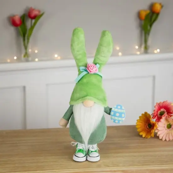 15" Green Gnome with Bunny Ears Easter Figure {3}