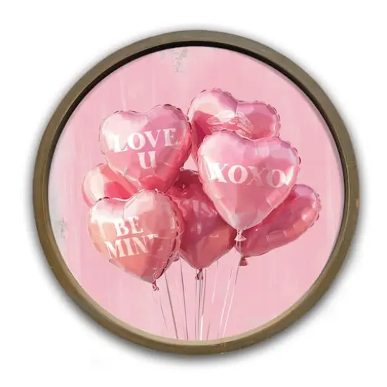 Heart Balloons Round Brown Framed Print {1}