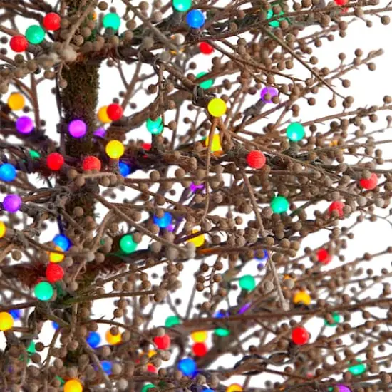 6ft. Pre-Lit Frosted Berry Twig Artificial Christmas Tree, Multicolor Gum Ball LED Lights {5}