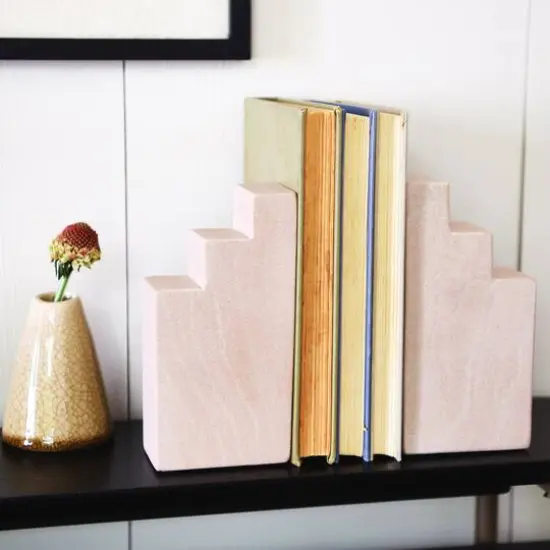 Hello Honey&reg; 6.5" Geometric Marble Bookend Set Blush {9}
