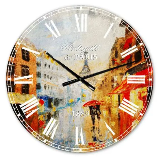 Designart 'Couple Walking In Paris French Country Wall Clock {1}