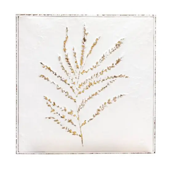 Hello Honey&reg; White Botanical Square Embossed Metal Wall D&eacute;cor {1}