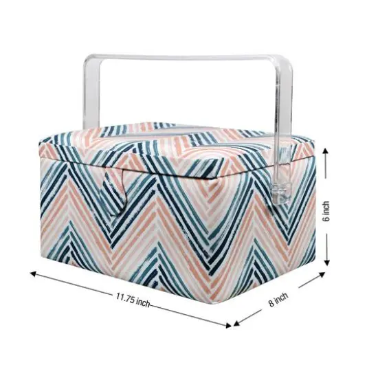 SINGER&reg; Large Teal Zig Zag Print Premium Sewing Basket with Sew Kit {6}