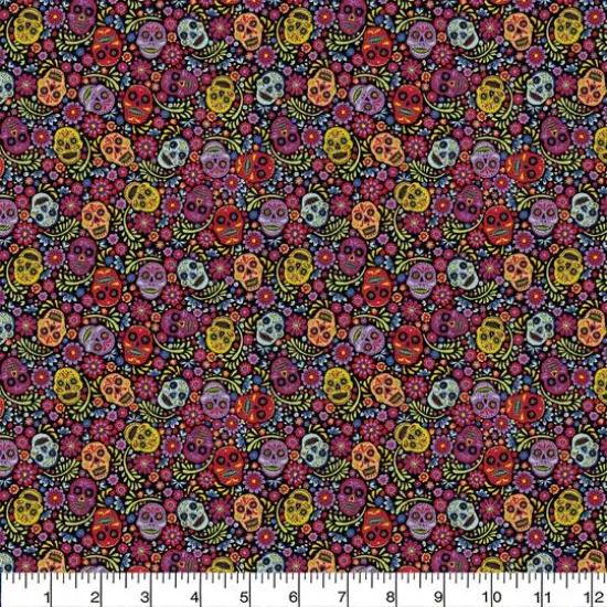 Camelot Fabrics Black Sugar Skulls Cotton Precut Fabric {3}