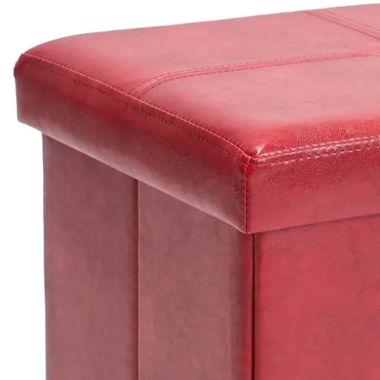 Simplify Faux Leather Double Folding Storage Ottoman Red {9}